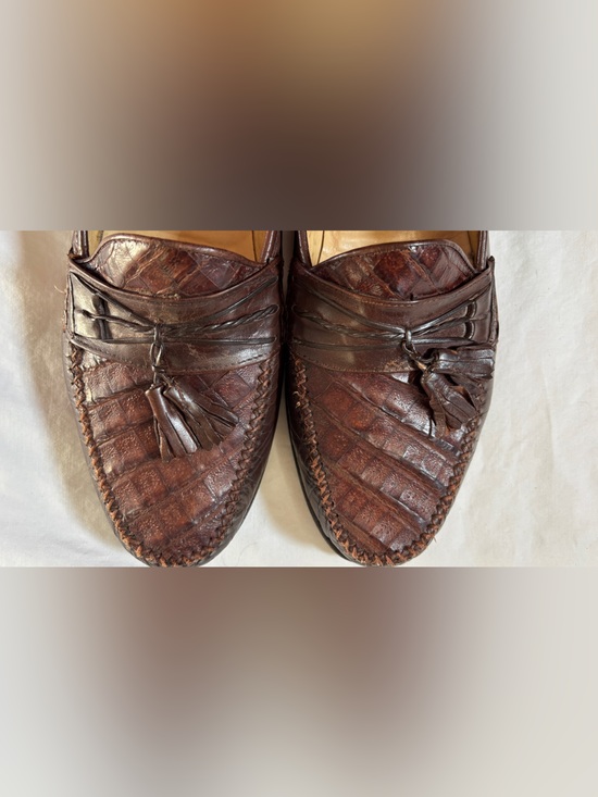 Domani Johnston & Murphy Men’s 10M Brown Woven Leather Tassel Loafers Made Italy main image 9